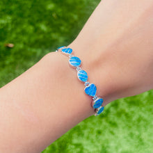 Load image into Gallery viewer, Sterling Silver Synthetic Opal Bracelet Heart Oval Round Links Hand Inlay
