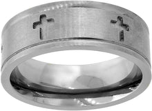 Load image into Gallery viewer, 8mm Titanium Wedding Band Cross Ring Deep Carving Grooved Edges Fit Sizes 6-14
