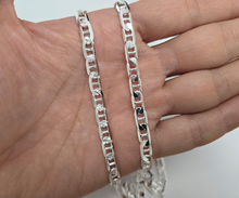 Load image into Gallery viewer, 925 Sterling Silver Flat Mariner Link Chain Diamond Cut Necklace 5.8mm 7" to 30"
