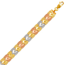 Load image into Gallery viewer, 14K Tri Color Gold Faceted Diamond Cut Bracelet 8mm 7" Chain Brazalete tricolor
