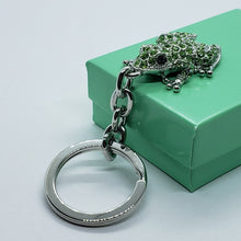 Load image into Gallery viewer, Jeweled Frog Key Chain Crystal Key Ring Green Peridot Colored 3 1/2 inches long
