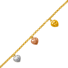 Load image into Gallery viewer, Authentic 14K Tricolor Gold Dangling Heart Charm Bracelet or Anklet

