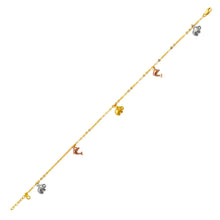 Load image into Gallery viewer, 14K Tricolor Gold Animal Charm Bracelet Anklet 2mm Link 11mm Charm 10" Chain
