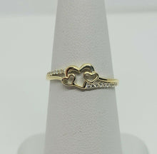 Load image into Gallery viewer, Authentic 10K Yellow Gold Three Hearts Promise Ring with CZ Women Size 5 to 9

