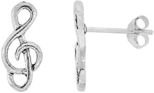 Load image into Gallery viewer, 925 Solid Sterling Silver Treble G-Clef Stud Earrings, 9/16 inch long 14mm Wide
