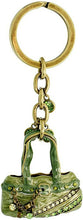 Load image into Gallery viewer, Green Purse Handbag Key Chain Crystal Golden Key Ring 4 inches Long 33mm Round
