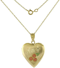 Load image into Gallery viewer, 3/4 inch 14k Gold Diamond Heart Locket Necklace for Mom with/out 2mm Rope Chain
