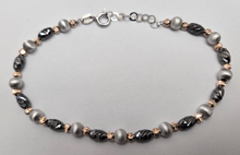 Load image into Gallery viewer, 925 Sterling Silver Black Rhodium Diamond Cut Bead Ball Bracelet, 7" Long
