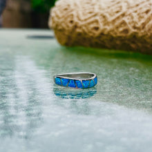 Load image into Gallery viewer, Sterling Silver Blue Synthetic Opal Narrow Wave Band Ring
