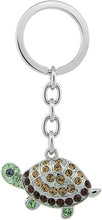 Load image into Gallery viewer, Jeweled Tortoise Turtle Key Chain Crystal Key Ring Multi Color 3 1/2 inches long

