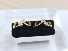 Load image into Gallery viewer, 14K Yellow Gold Twist Curves Huggies Hoop Earrings with CZ Stones Latch back
