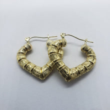 Load image into Gallery viewer, Authentic 10K Yellow Gold Door Knocker Heart Bamboo Hoop Earrings 2 Sizes
