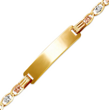 Load image into Gallery viewer, 14K TriColor Gold Kids Margarita Square ID Bracelet 6mm/3.5mm 6" Engraving Avail
