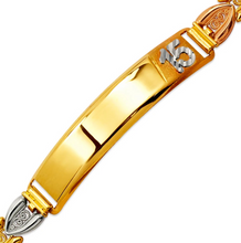 Load image into Gallery viewer, 14K Tri Color Gold Faceted DC 15 Anos ID Bracelet 6mm Wide 8mm Center 7" Chain
