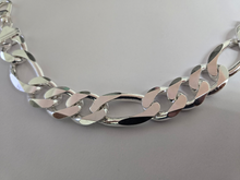 Load image into Gallery viewer, 925 Sterling Silver Heavy Thick Figaro Chain Beveled Edge Bracelet Necklace 17mm
