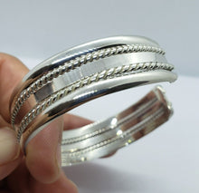 Load image into Gallery viewer, Sterling Silver Cuff Bracelet Flat Wire with 2 Ropes Handmade
