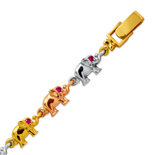 Load image into Gallery viewer, 14K Tricolor Gold Fancy Elephant High Polished Bracelet 6mm Wide 8.3g H-Clasp
