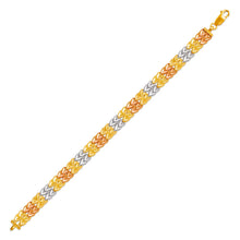 Load image into Gallery viewer, 14K Tri Color Gold Faceted Diamond Cut Bracelet 7mm 7" Chain Brazalete tricolor

