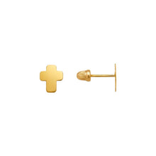 Load image into Gallery viewer, 14K Yellow Gold 6x7mm Cross Shape Stud Earrings High Polished Screw Backing
