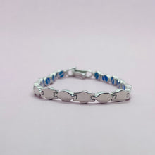 Load image into Gallery viewer, Sterling Silver Synthetic Opal Bracelet Oval &amp; Round Links Hand Inlay
