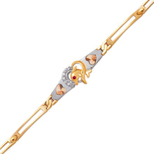 Load image into Gallery viewer, 14K Tricolor Gold Fancy Dolphin D/C Bracelet 3mm Wide, 12mm Center H Clasp
