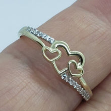 Load image into Gallery viewer, 14K Yellow Gold Three Hearts Promise Ring with CZ Women Size 5 - 9
