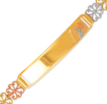 Load image into Gallery viewer, 14K Tri Color Gold Faceted Diamond Cut ID Bracelet 7mm Wide 8mm Center 7" Chain
