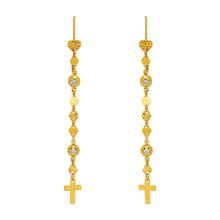 Load image into Gallery viewer, 14K Yellow Gold Dangle Threader Earrings Heart Cross Geometric Chain 7mmX76mm
