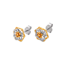 Load image into Gallery viewer, 14K Real Two Tone Gold Diamond Cut Flower Stud Earrings 10x10mm
