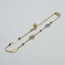 Load image into Gallery viewer, 14K Tricolor Gold Flower Charm Anklet Bracelet High Polished 10 inch Chain Women
