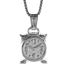 Load image into Gallery viewer, 925 Sterling Silver Small Hollow Alarm Clock Pendant 9/16 (14mm) Inch Tall
