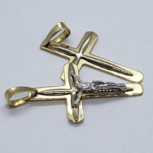 Load image into Gallery viewer, Authentic 14K Yellow Lined Gold Cross Pendant with/out White Gold Jesus 2 Style
