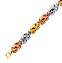 Load image into Gallery viewer, 14K Tricolor Gold Fancy Elephant High Polished Bracelet 8mm Wide 17.4g H-Clasp
