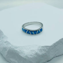 Load image into Gallery viewer, Sterling Silver Blue Synthetic Opal Narrow Wave Band Ring
