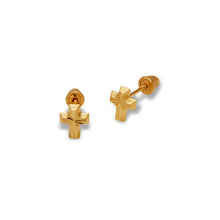 Load image into Gallery viewer, 14K Yellow Gold Diamond Cut Cross Stud Earrings 4.5x5.5mm 2grams Screw Backing
