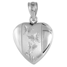 Load image into Gallery viewer, 925 Sterling Silver Dainty Butterflies Heart Locket Pendant 5/8 Inch (16mm) Tall
