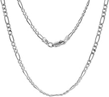 Load image into Gallery viewer, 925 Sterling Silver Figaro Chain Necklace Beveled Edge from Italy 3mm 16"-30"
