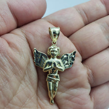 Load image into Gallery viewer, Authentic 10K Yellow Gold Praying Angel Pendant Charm Diamond Cut 3 Sizes S/M/L
