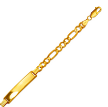 Load image into Gallery viewer, 14K Yellow Gold Figaro Chain ID Bracelet 8mm/6mm 7" 7.5" 8" Engraving Available
