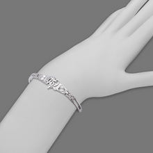 Load image into Gallery viewer, 14K White Gold Fancy 15 Anos Years Pretty Heart CZ Bracelet Quinceañera Gift
