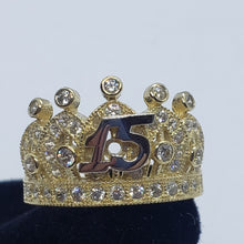 Load image into Gallery viewer, 14K Solid Yellow Gold CZ Crown Sweet 15 Ring Quinceanera Anos Birthday Band Girl
