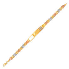 Load image into Gallery viewer, 14K Tri Color Gold Faceted D/C 15 Anos ID Bracelet 7mm Wide 9mm Center 7" Chain
