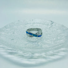 Load image into Gallery viewer, Sterling Silver Blue Synthetic Opal Crossover Ring
