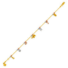 Load image into Gallery viewer, Authentic 14K Tricolor Gold Dangling Elephant Bird Flower Bracelet or Anklet
