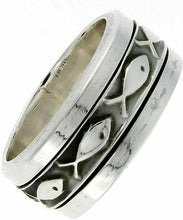 Load image into Gallery viewer, 925 Sterling Silver Ichthys Spinner Ring Christian Fish Handmade 10mm Size 8-14
