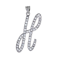 Load image into Gallery viewer, 925 Sterling Silver CZ Script Initial Letter Alphabet Pendant 1 3/8 Inch Wide
