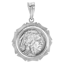 Load image into Gallery viewer, 925 Sterling Silver 5 Cent Nickel Coin Bezel Bamboo Shape Edge 21mm Prong Back
