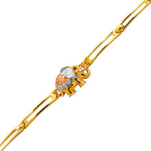Load image into Gallery viewer, 14K Tricolor Gold Fancy Elephant High Polished Bracelet 4mm Wide, 12.5 Center
