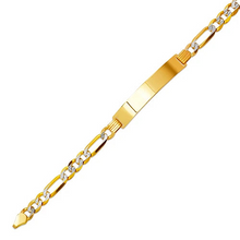 Load image into Gallery viewer, 14K White Pave Gold Figaro Concave ID Bracelet 7mm/6mm Wide 8" Engraving Avail
