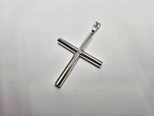 Load image into Gallery viewer, 925 Sterling Silver Plain 4mm Tubular Cross Pendant 1 3/4 Inch Tall (44mm)
